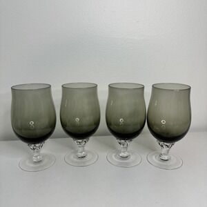 Set Of 4 Sasaki Coronation Cordial Smoke Gray Glass Glasses 4.75"